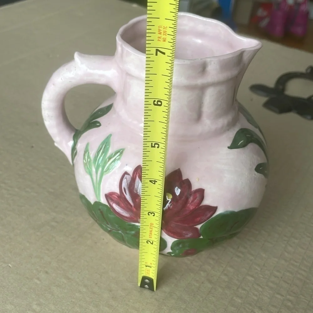 1950’s Hand Painted Floral Ceramic Pitcher, pink